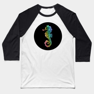 Rainbow Gradient Seahorse on Black Baseball T-Shirt